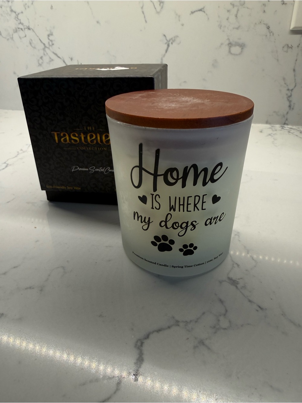 Soy Wax Candle 'Home Is Where My Dogs Are' Cotton Spring Scent 11oz